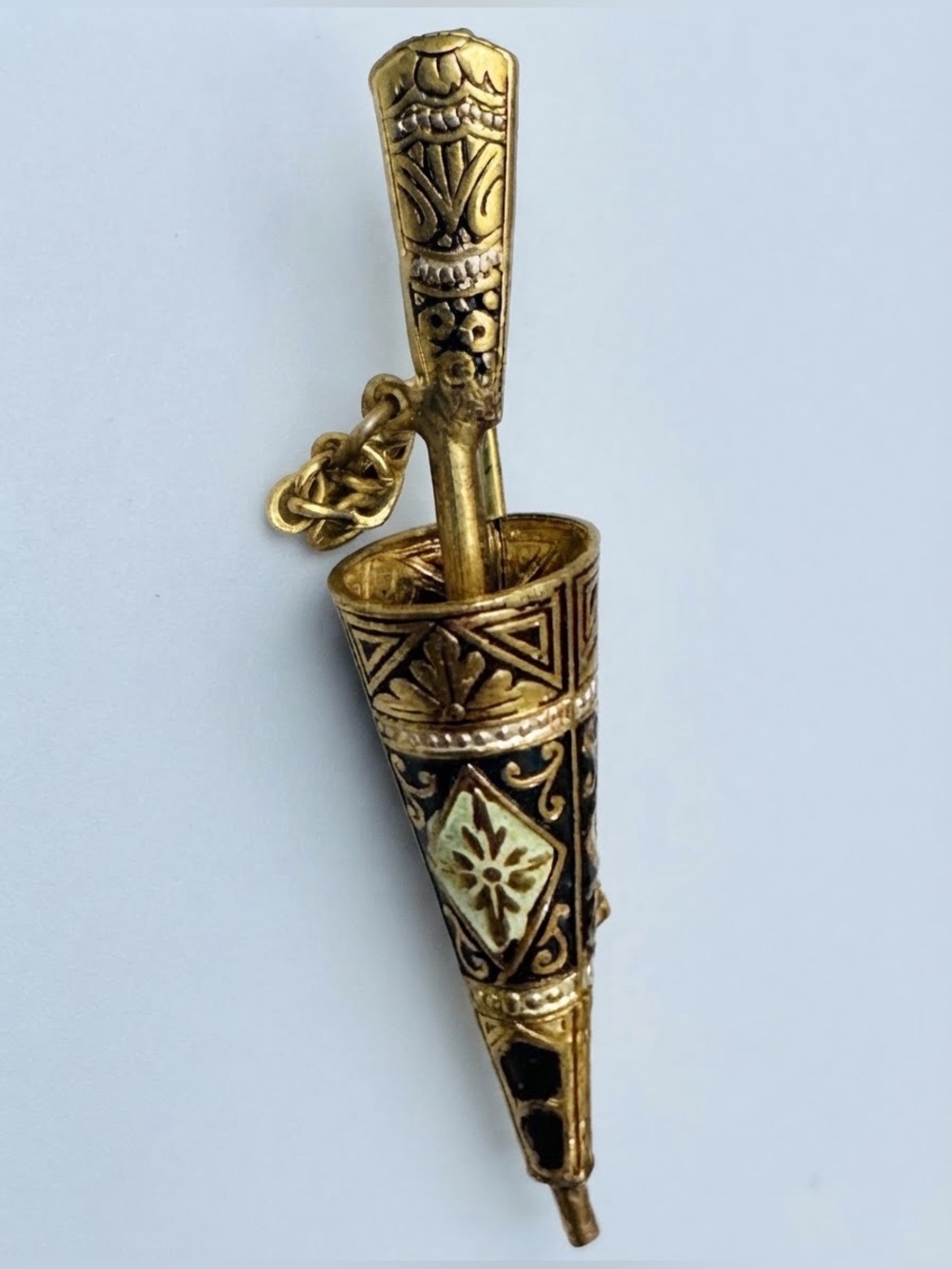 Vintage Toledo Spain Damascene Parasol Umbrella Brooch Gold Tone Pin
